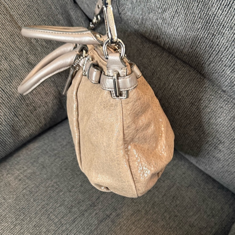 Coach Tan Metallic  Madison Satchel with Double Handles and Detachable Strap - Picture 8 of 15